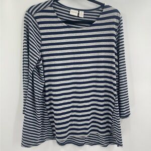 Chico's Zenergy Women's Mixed Stripe Tee 3/4 Sleeve Top Size Large